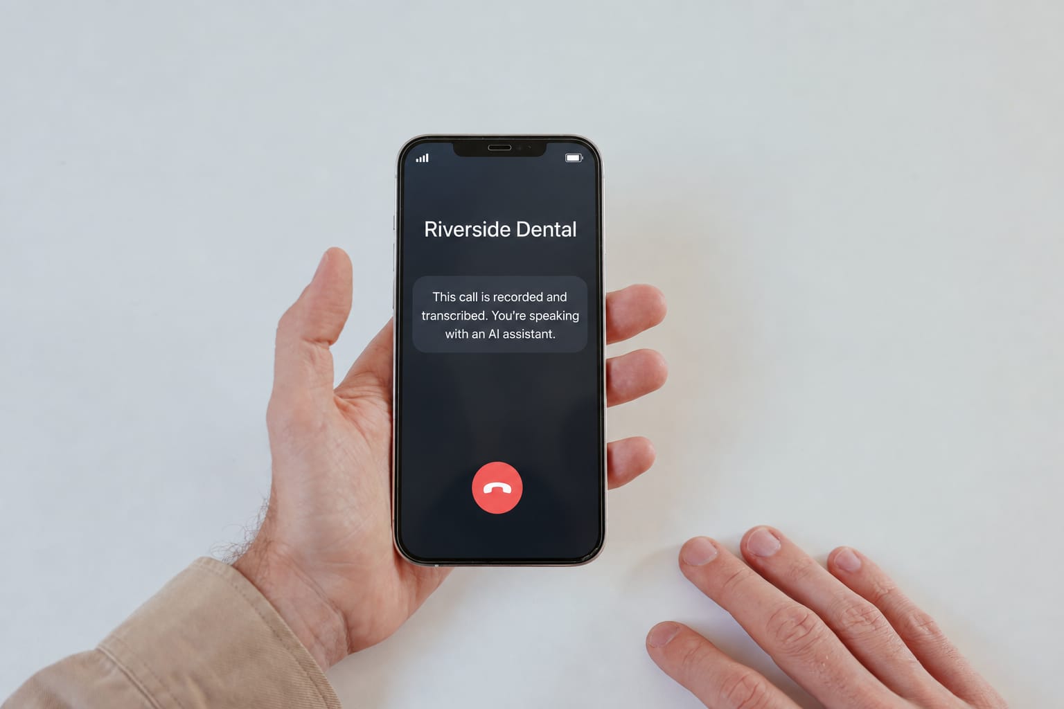 Do you have to tell callers they are talking to AI: a call screen showing that the call is recorded and transcribed and that the caller is speaking with an AI assistant