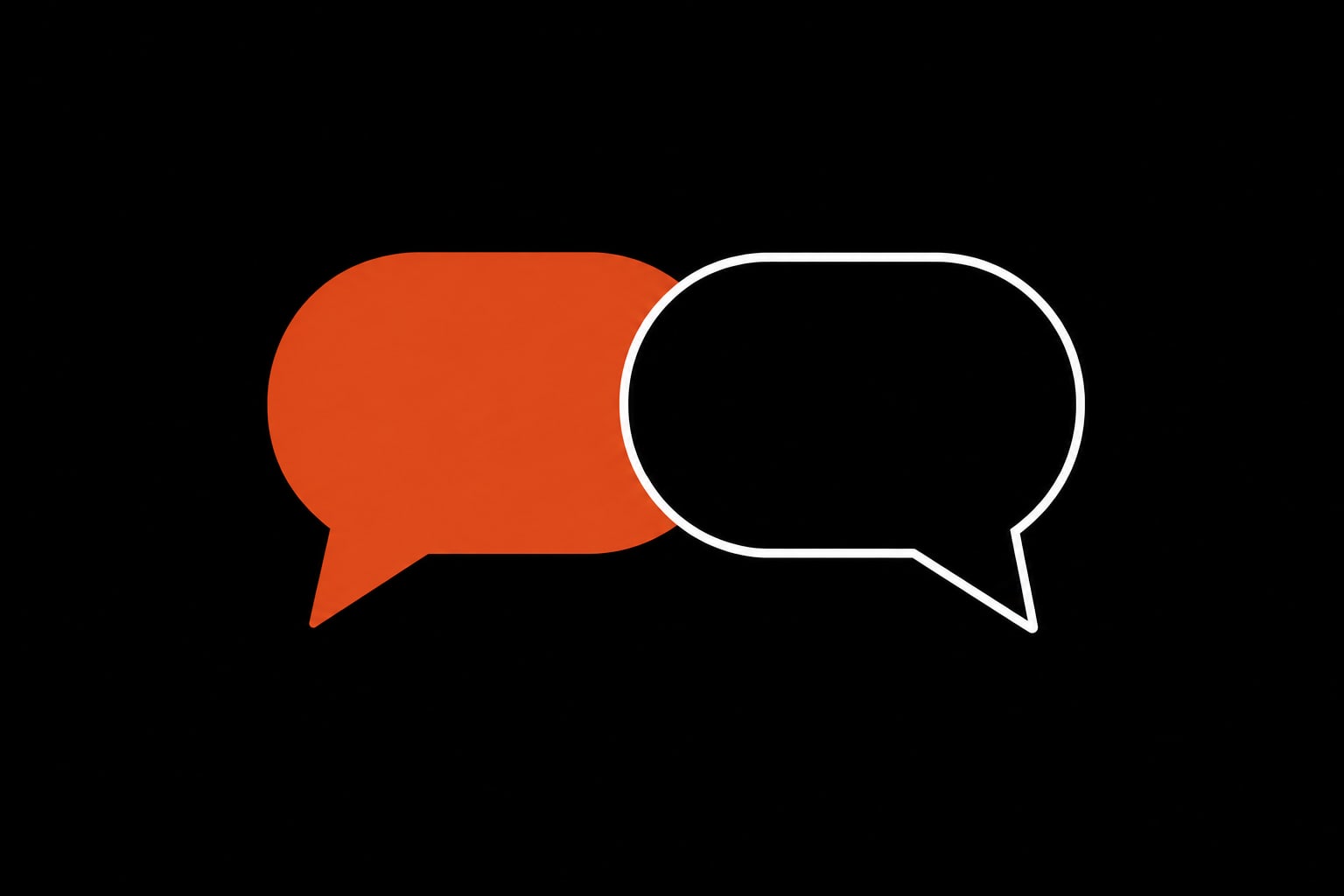 Two speech bubbles where the orange one stops where the white one begins, illustrating an assistant that stops talking when interrupted