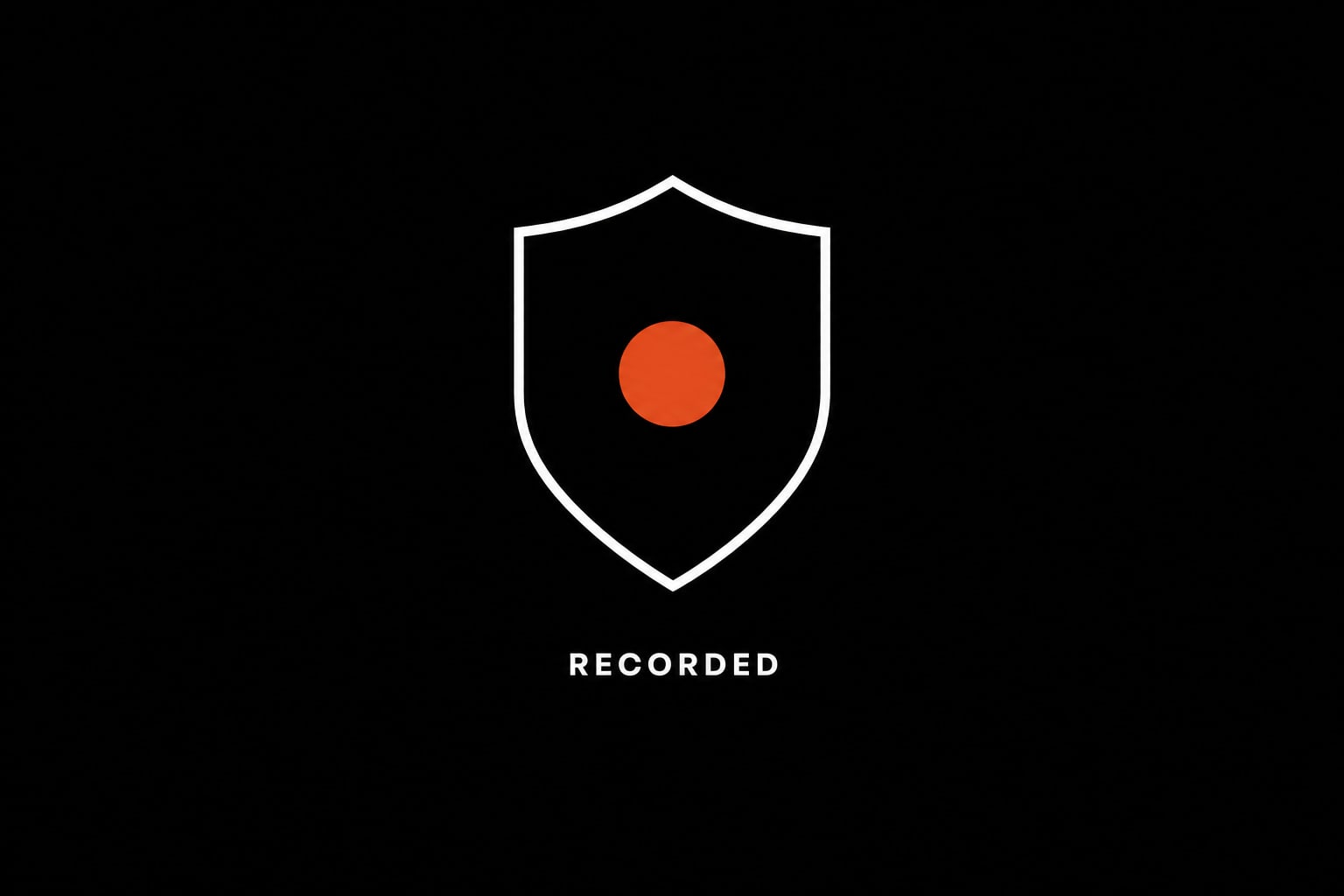 A shield containing a record dot, labelled recorded, representing call recording handled with disclosure