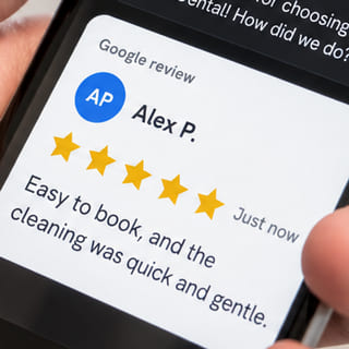 A new five-star Google review from Alex P., marked Just now.